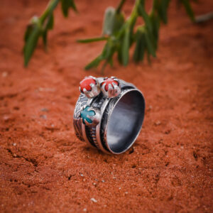 Handmade Three Stone Spinner Oxidized Silver Ring