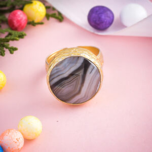 Banded Agate Sterling Silver Gold Polished Ring