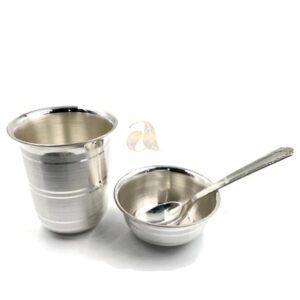 999 Pure Silver 2.5 Inch Glass , 2.5 inch Bowl & Spoon for Kids