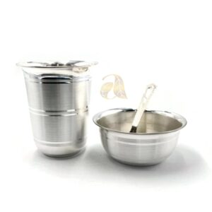 999 Pure Silver 3.0 inch Glass, 3.0 Bowl & Spoon for Kids