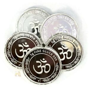 999 Pure Silver Ganesha Lakshmi / Laxmi Five Gram Coins (Set of Five Coins)