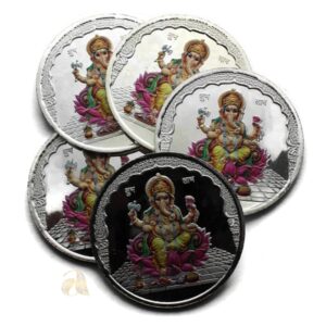 999 Pure Silver Ganesha Ten Gram Meena Coins (Set Of Five)