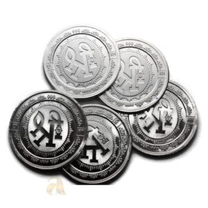 999 Pure Silver Ganesha Lakshmi / Laxmi Ten Gram Meena Coins (Set Of Five)