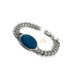 925 Solid Sterling Silver 10 mm Turquoise (synthetic) Curb Link Bracelet