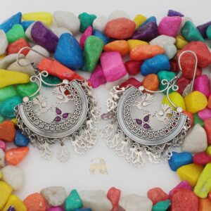 Beautiful chand bali silver earrings in peacock design