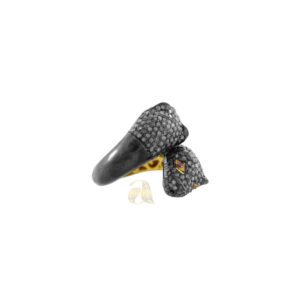 Gold Plated Pave Diamond Wild Animal Pattern Silver Ring