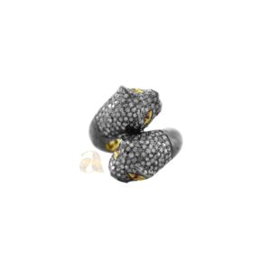 Gold Plated Pave Diamond Wild Animal Pattern Silver Ring