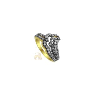 STYLISH HANDMADE PAVE DIAMOND 925 STERLING SILVER GOLD PLATED NICE RING