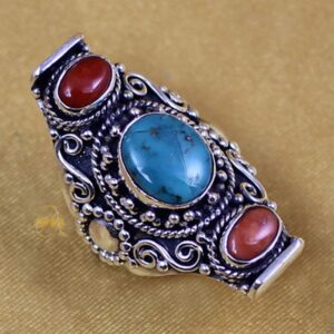 Turquoise Stones Oval Shape Cabuchions Silver Rings