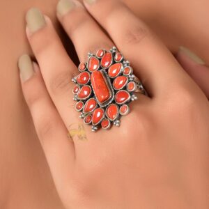 Tribal silver ring with red stone