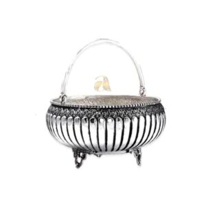 Flower Basket Crafted Using Silver with Antique Finish