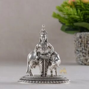 Silver Lord Krishna and Gaumata Idol