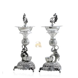 Elephant and Peacock Deepam Stand crafted Using Silver