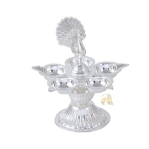 Peacock Short Deepam Silver Stand