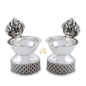 Lakshmi Elephant Deepam Pair In Antique Finish