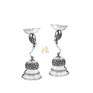 The Diya On Swan/Hamsa Deepam crafted using Silver with Antique Finish