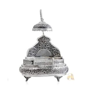 Flower Patterned Puja Mandir in Antique Silver