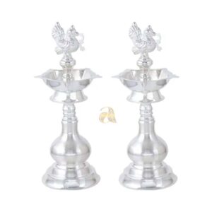 Peacock Long Deepam Silver Stand