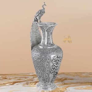 Peacock Antique Silver Flower Vase