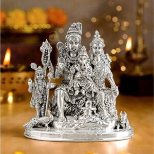 Deity Inspired Shiva family idol crafted together in Silver Antique