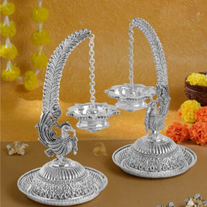 Pure Silver Peacock Hanging Diya