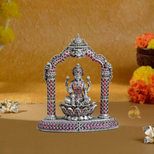 Silver lakshmi devi vigraham | Pink Cubic Zirconia